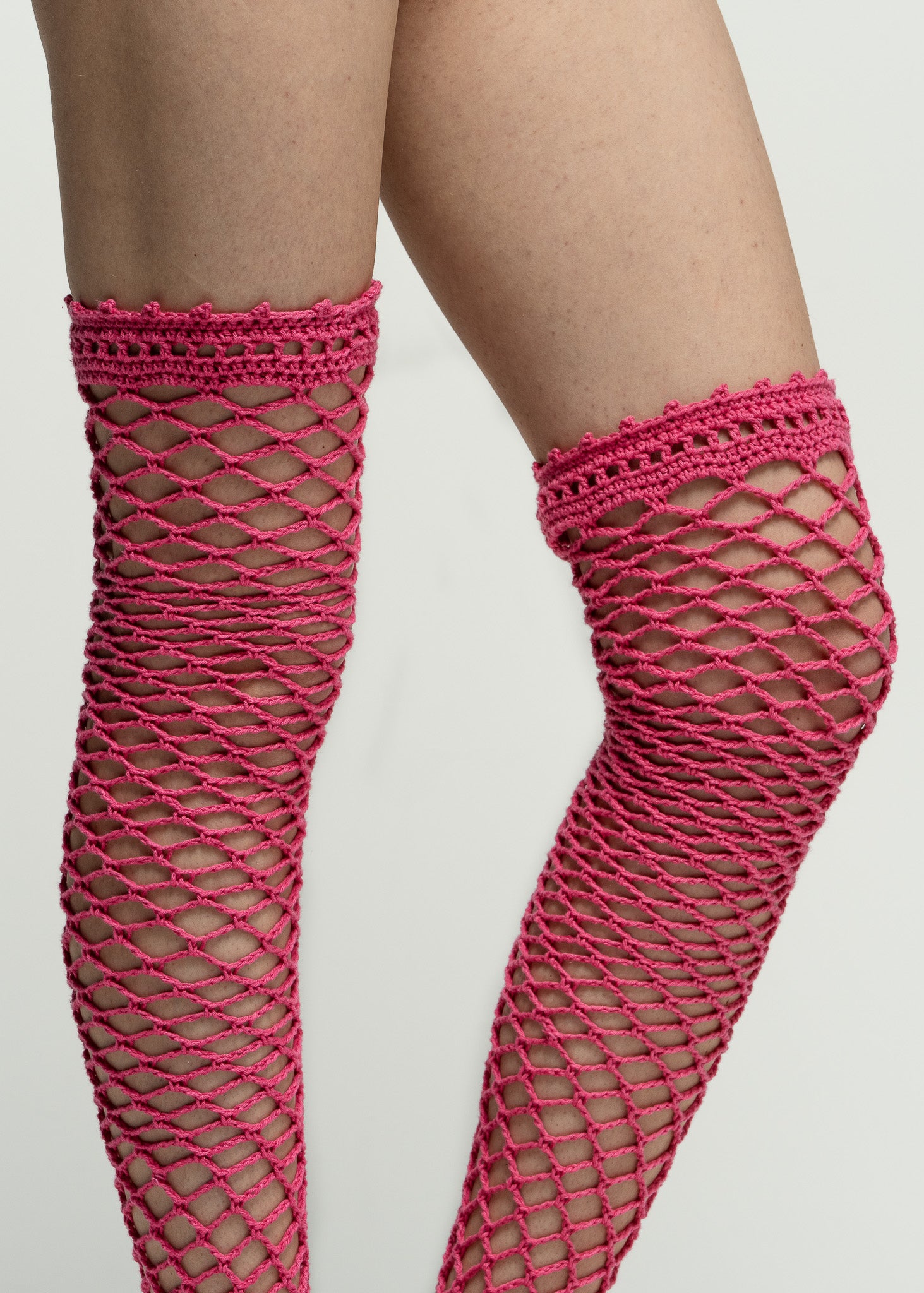 Signal Pink Crochet Socks